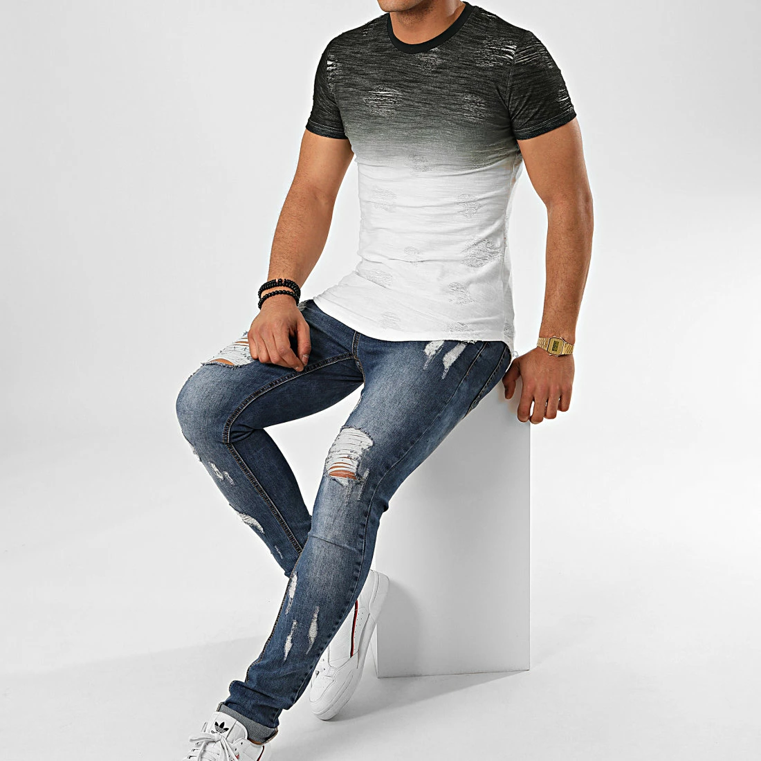 Remise 😍 Tee 👚 Shirt Oversize Slim Fit T2072 Noir Blanc Dégradé de John H 🥰 5 Remise 😍 Tee 👚 Shirt Oversize Slim Fit T2072 Noir Blanc Dégradé de John H 🥰 – Image 4