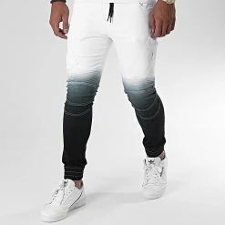 De gros ❤️ Jogger Pant Jean P7680 Blanc Noir Dégradé de John H 🎉