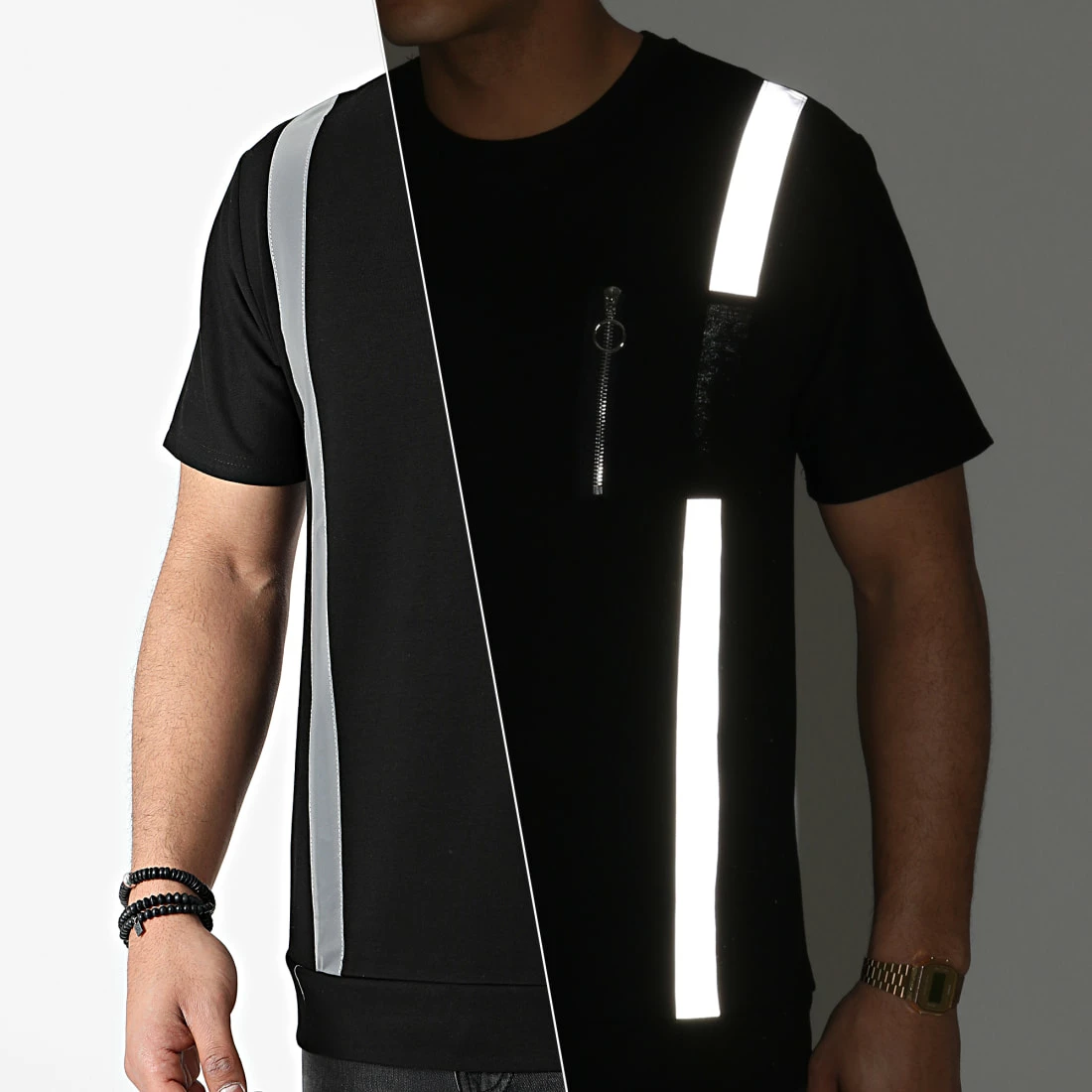 Grosses soldes 😉 Tee 👕 Shirt Poche XW915 Noir Réfléchissant de John H ⭐ 3 Grosses soldes 😉 Tee 👕 Shirt Poche XW915 Noir Réfléchissant de John H ⭐