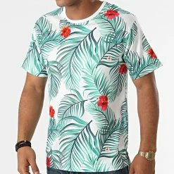 Meilleur prix 🧨 Tee 👕 Shirt Floral T140 Blanc Vert de John H ✨