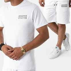 Nouveau 🥰 Ensemble Tee 👕 Shirt Short Jogging Réfléchissant P2178 Blanc de John H 😉