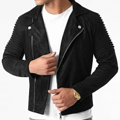 Nouveau 👏 Veste Biker Suédine 7652 Noir de John H ✔️
