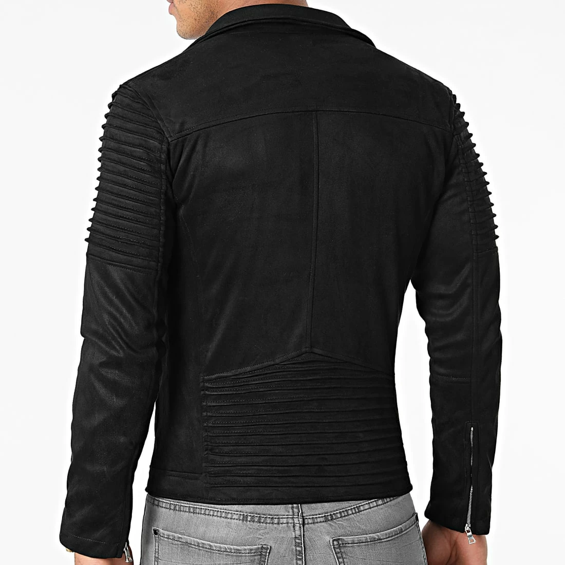 Nouveau 👏 Veste Biker Suédine 7652 Noir de John H ✔️ 6 Nouveau 👏 Veste Biker Suédine 7652 Noir de John H ✔️ – Image 4