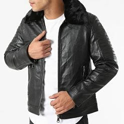 Bon marché 🔥 Veste Zippée Col Fourrure M2101 Noir de John H 😍