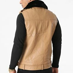 Offres ✨ Veste Biker Sans Manches A Col Fourrure M2105 Camel de John H 🤩 -John H Soldes john h 281656 M2105 CAMEL FUR BLACK 20210827T164152 04
