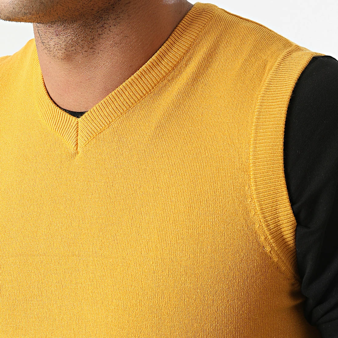 Offres 👍 Pull Col V Sans Manches ZW012 Jaune Moutarde de John H 😍 4 Offres 👍 Pull Col V Sans Manches ZW012 Jaune Moutarde de John H 😍 – Image 2