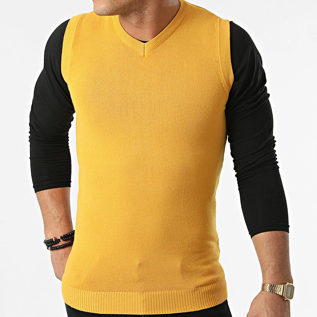 Offres 👍 Pull Col V Sans Manches ZW012 Jaune Moutarde de John H 😍 5 Offres 👍 Pull Col V Sans Manches ZW012 Jaune Moutarde de John H 😍 – Image 3