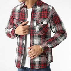 Nouveau ✔️ Surchemise A Carreaux 3103 Blanc Rouge de John H 👏