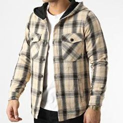 Meilleure affaire ✨ Surchemise Capuche A Carreaux 3114 Camel Clair Noir de John H 💯 -John H Soldes john h 294320 3114 CAMEL 20211209T153840 03