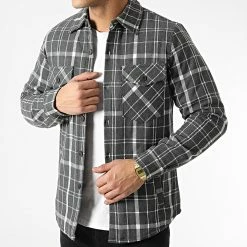 Grosses soldes 🔥 Surchemise A Carreaux 3105 Gris Anthracite Blanc de John H ✔️