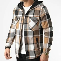 Sortie 🧨 Surchemise Capuche A Carreaux 3112 Camel Blanc de John H 🤩 -John H Soldes john h 294323 3112 CAMEL 20211209T153818 03