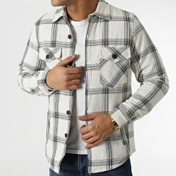 Promo 🥰 Surchemise A Carreaux 3106 Beige Noir de John H 👍