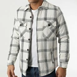 Promo 🥰 Surchemise A Carreaux 3106 Beige Noir de John H 👍 -John H Soldes john h 294336 3106 WHITE 20211208T161636 03