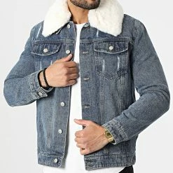 Budget 👍 Veste Jean A Col Fourrure M2106 Bleu Denim de John H 🧨