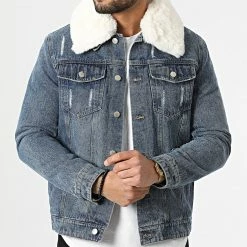 Budget 👍 Veste Jean A Col Fourrure M2106 Bleu Denim de John H 🧨 -John H Soldes john h 294433 M2106 BLUE 20211213T111427 03