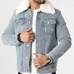Meilleur prix 💯 Veste Jean A Col Fourrure M2106 Bleu Wash de John H ⌛
