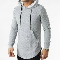 Bon marché 🤩 Sweat Capuche Oversize A Carreaux DD42 Gris Chiné de John H 👍