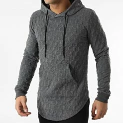 Promo 😀 Sweat Capuche Oversize DD21 Gris Anthracite Chiné de John H 😀