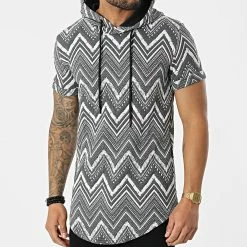 Coupon ❤️ Tee 👕 Shirt Capuche Oversize DD19 Gris Blanc de John H 💯