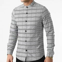 Remise 🔥 Chemise Manches Longues A Carreaux S2212 Gris de John H 🎁