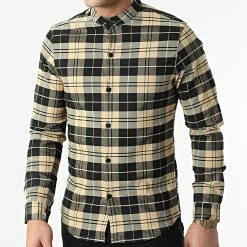 Top 10 🔔 Chemise Manches Longues A Carreaux S2202 Beige Noir de John H 🎉