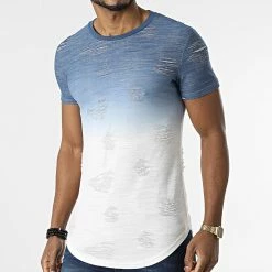 Remise 💯 Tee 👚 Shirt Oversize Dégradé T2072 Bleu Blanc de John H 🎁