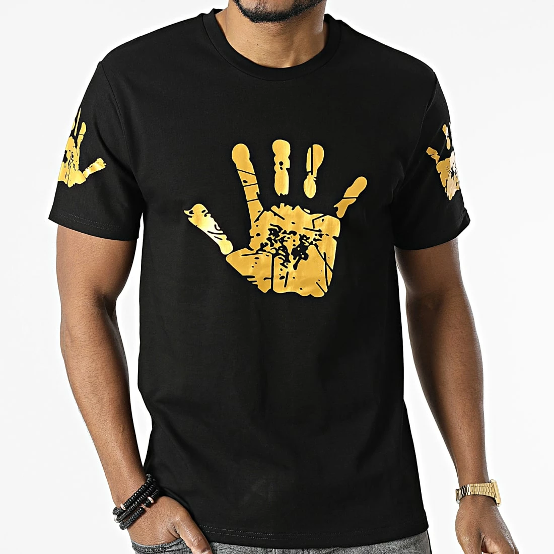 Meilleure vente 👍 Tee 👕 Shirt XW905 Noir Doré de John H 😀 5 Meilleure vente 👍 Tee 👕 Shirt XW905 Noir Doré de John H 😀 – Image 3