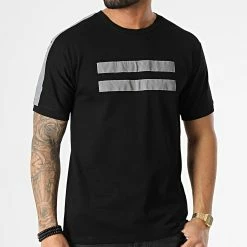 Remise 💯 Tee 👕 Shirt A Bandes XW912 Noir Réfléchissant de John H 😀 -John H Soldes john h 306478 XW912 BLACK 20220303T161036 03