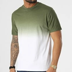 Remise 👏 Tee 👚 Shirt Oversize Dégradé T145 Blanc Vert Kaki de John H 🌟