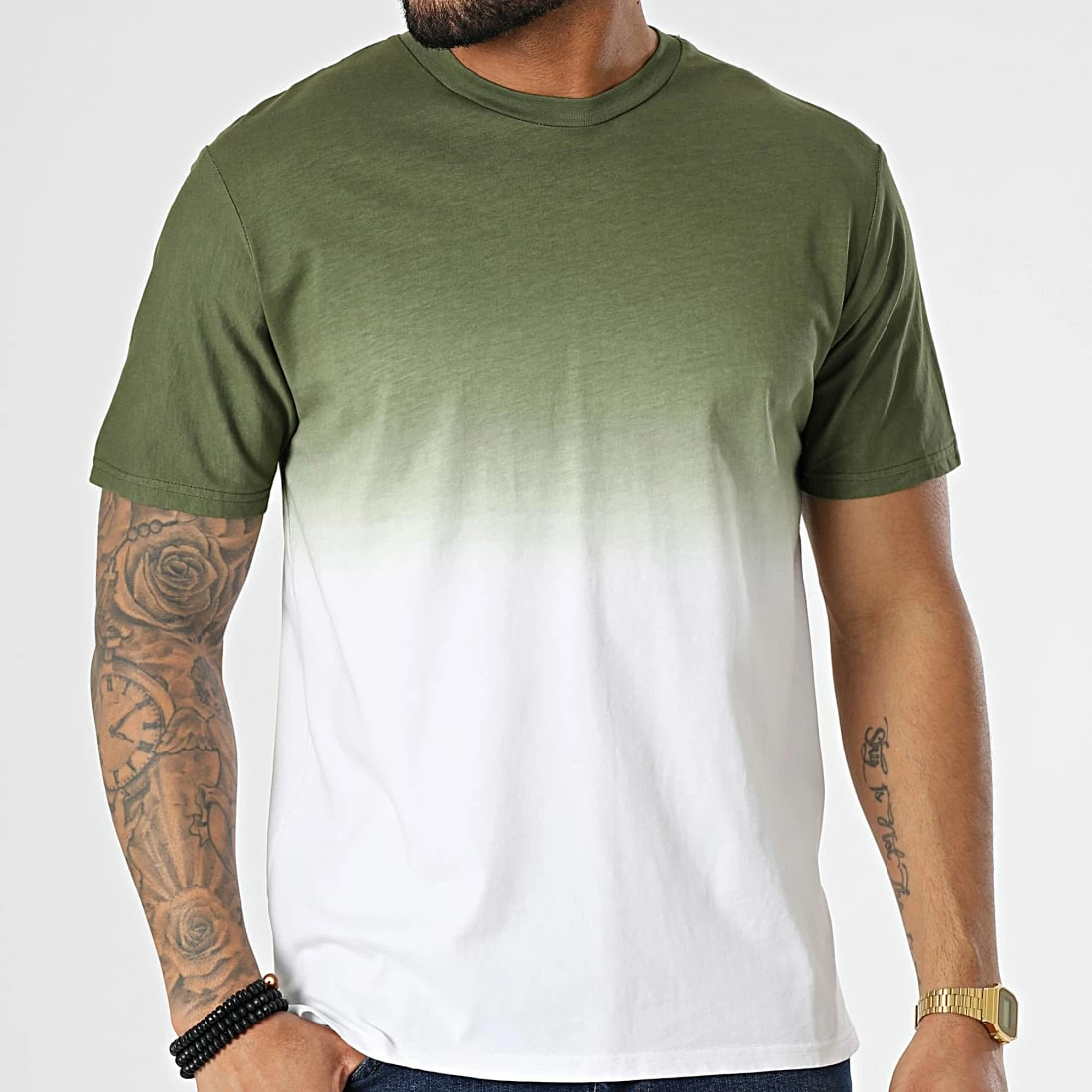 Remise 👏 Tee 👚 Shirt Oversize Dégradé T145 Blanc Vert Kaki de John H 🌟 5 Remise 👏 Tee 👚 Shirt Oversize Dégradé T145 Blanc Vert Kaki de John H 🌟 – Image 3