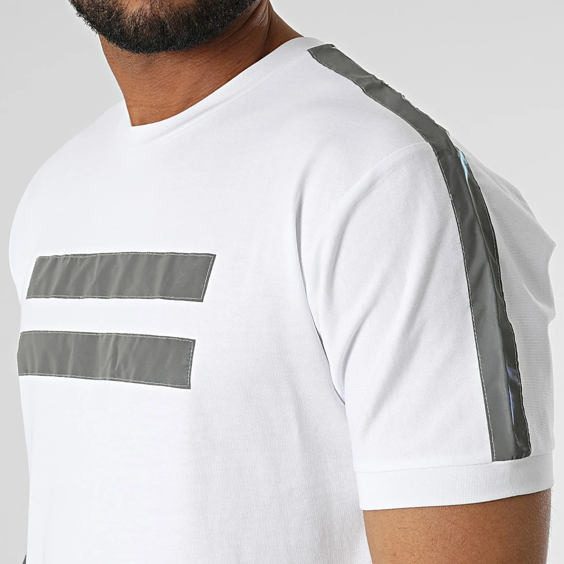 Promo ✨ Tee 👚 Shirt A Bandes XW912 Blanc Réfléchissant de John H 🛒 4 Promo ✨ Tee 👚 Shirt A Bandes XW912 Blanc Réfléchissant de John H 🛒 – Image 2