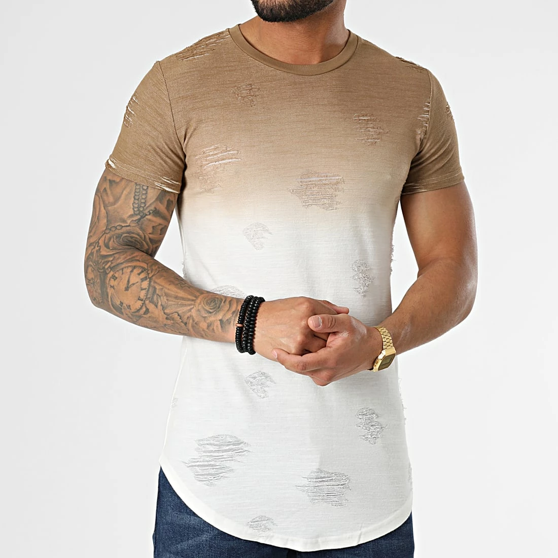 Meilleure vente ⭐ Tee 👕 Shirt Oversize Dégradé T2072 Marron Blanc de John H 😍 5 Meilleure vente ⭐ Tee 👕 Shirt Oversize Dégradé T2072 Marron Blanc de John H 😍 – Image 3