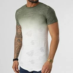 Meilleur prix 👏 Tee 👚 Shirt Oversize T2072 Blanc Vert Kaki Dégradé de John H 😍