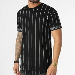 Top 10 👏 Tee 👚 Shirt Oversize Réfléchissant A Rayures XW917 Noir de John H 🔥