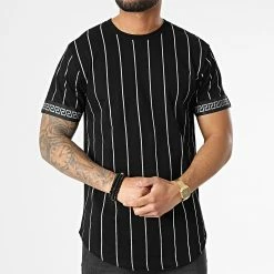 Top 10 👏 Tee 👚 Shirt Oversize Réfléchissant A Rayures XW917 Noir de John H 🔥 -John H Soldes john h 306605 XW917 BLACK 20220303T161145 03