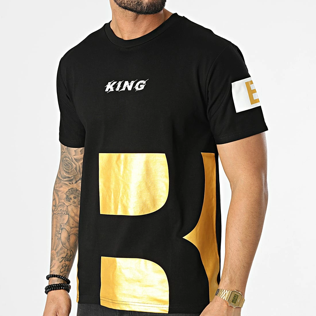 Bon marché 🌟 Tee 👕 Shirt XW907 Noir Doré de John H 😀 3 Bon marché 🌟 Tee 👕 Shirt XW907 Noir Doré de John H 😀