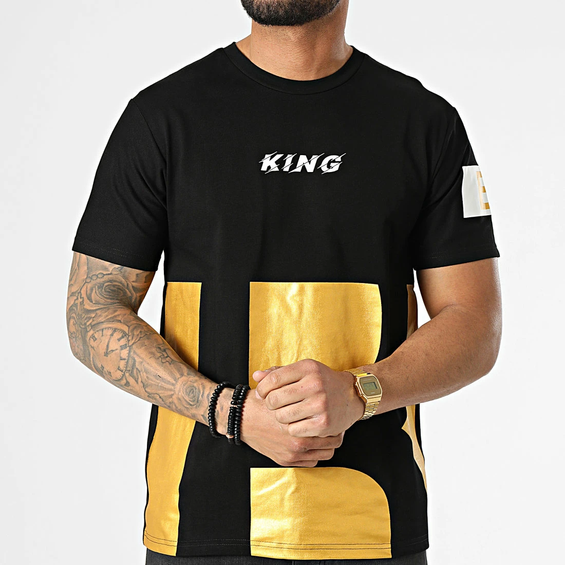 Bon marché 🌟 Tee 👕 Shirt XW907 Noir Doré de John H 😀 5 Bon marché 🌟 Tee 👕 Shirt XW907 Noir Doré de John H 😀 – Image 3