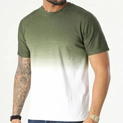 Grosses soldes 👏 Tee 👚 Shirt Dégradé Oversize T126 Vert Kaki Blanc de John H 😀