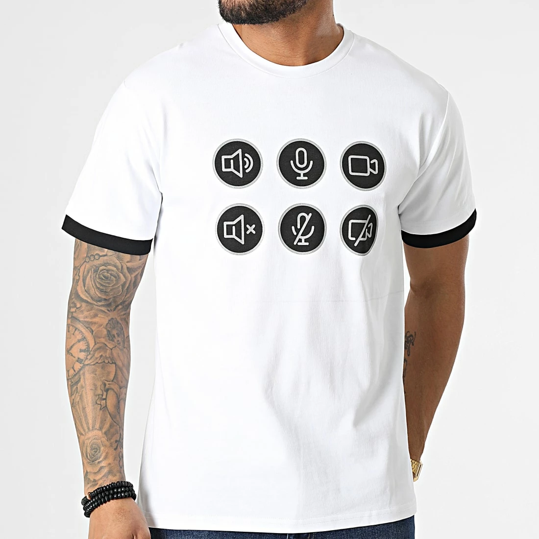 Promo 😉 Tee 👚 Shirt T116 Blanc Noir de John H 🥰 5 Promo 😉 Tee 👚 Shirt T116 Blanc Noir de John H 🥰 – Image 3