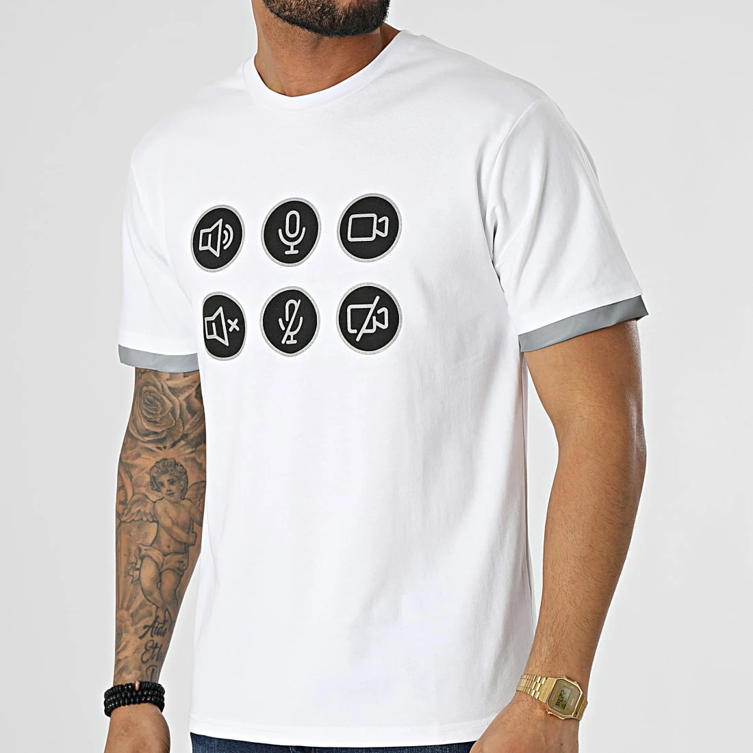 Remise ⌛ Tee 👕 Shirt Réfléchissant T116 Blanc Argent de John H 🎁 3 Remise ⌛ Tee 👕 Shirt Réfléchissant T116 Blanc Argent de John H 🎁