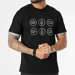 De gros 🔥 Tee 👕 Shirt Réfléchissant T116 Noir Argent de John H 🤩 -John H Soldes john h 306664 T116 BLACK GREY 20220303T160202 03