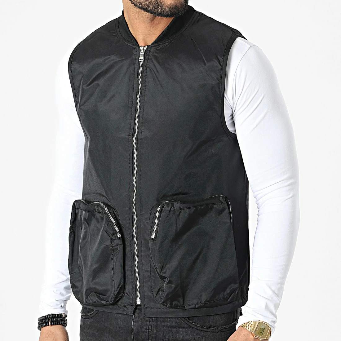 Meilleure affaire ✨ Veste Zippée Sans Manches V001 Noir de John H 🧨 3 Meilleure affaire ✨ Veste Zippée Sans Manches V001 Noir de John H 🧨