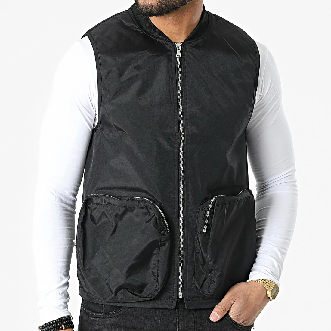 Meilleure affaire ✨ Veste Zippée Sans Manches V001 Noir de John H 🧨 5 Meilleure affaire ✨ Veste Zippée Sans Manches V001 Noir de John H 🧨 – Image 3