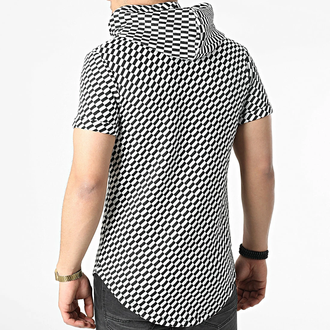 Le moins cher 👍 Tee 👚 Shirt Capuche Oversize A Carreaux DD15 Noir de John H 😍 6 Le moins cher 👍 Tee 👚 Shirt Capuche Oversize A Carreaux DD15 Noir de John H 😍 – Image 4