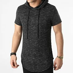 Bon marché 👍 Tee 👚 Shirt Capuche Oversize DD43 Noir Chiné de John H 😍