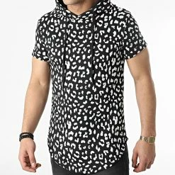 De gros ✨ Tee 👚 Shirt Capuche Oversize Léopard DD33 Noir de John H 😍