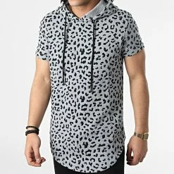 Meilleure vente 🧨 Tee 👕 Shirt Capuche Oversize Léopard DD33 Gris de John H ⌛