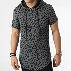 Meilleure vente ✨ Tee 👕 Shirt Capuche Oversize Léopard DD33 Gris Anthracite de John H 👏