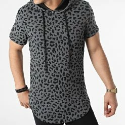 Meilleure vente ✨ Tee 👕 Shirt Capuche Oversize Léopard DD33 Gris Anthracite de John H 👏 -John H Soldes john h 307781 DD33 DARK GRAY 20220308T135227 03