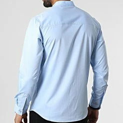 Acheter 🤩 Chemise Manches Longues Col Mao J530 Bleu Ciel de John H 👏 -John H Soldes john h 310342 J530 BLUE 20220324T155420 04